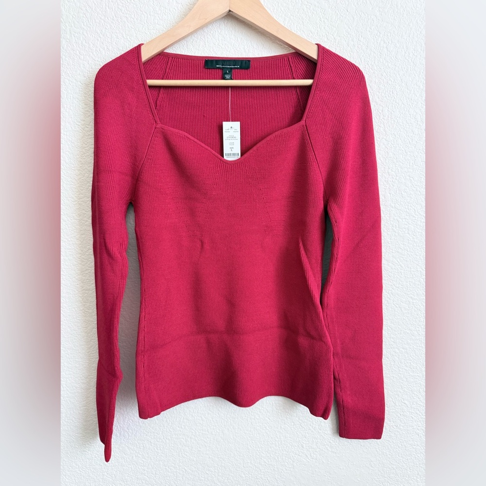 WHBM Ribbed Wide Neck Sweater Impulse Red Size L NWT